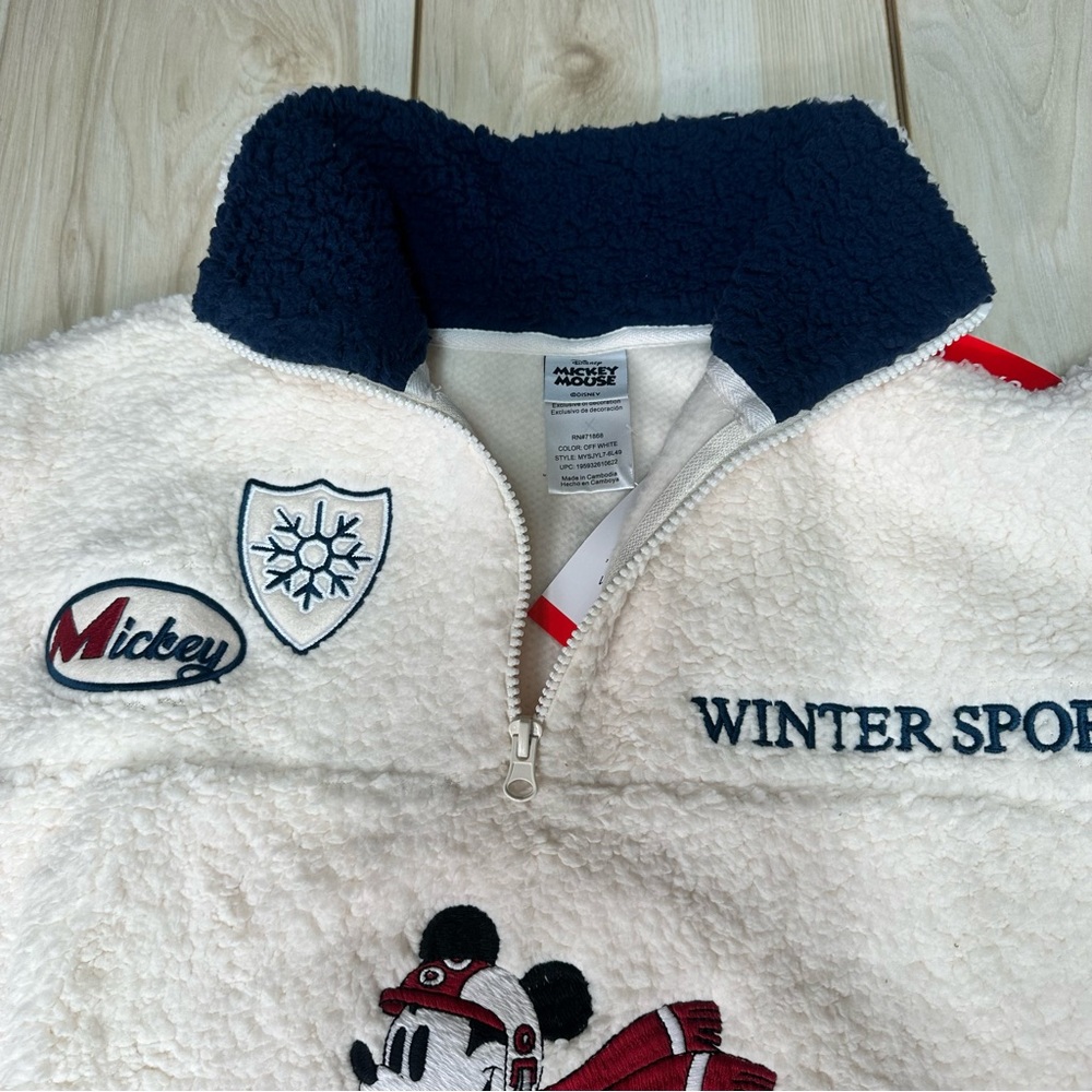 Disney Women's Mickey Mouse Ski Sherpa Quarter-Zip Sweater‎ Pullover Size XS New - Picture 4 of 13